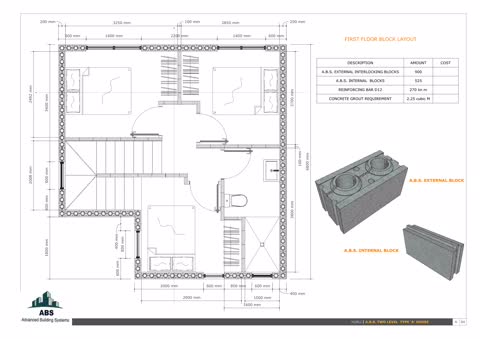 Hubli Type 'A' House — first floor block layout & quantities