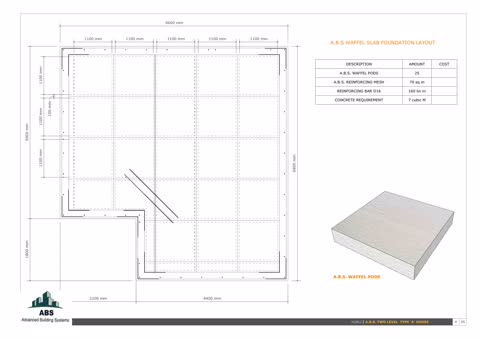 Hubli Type 'A' House — Waffle Pod foundation layout & quantities